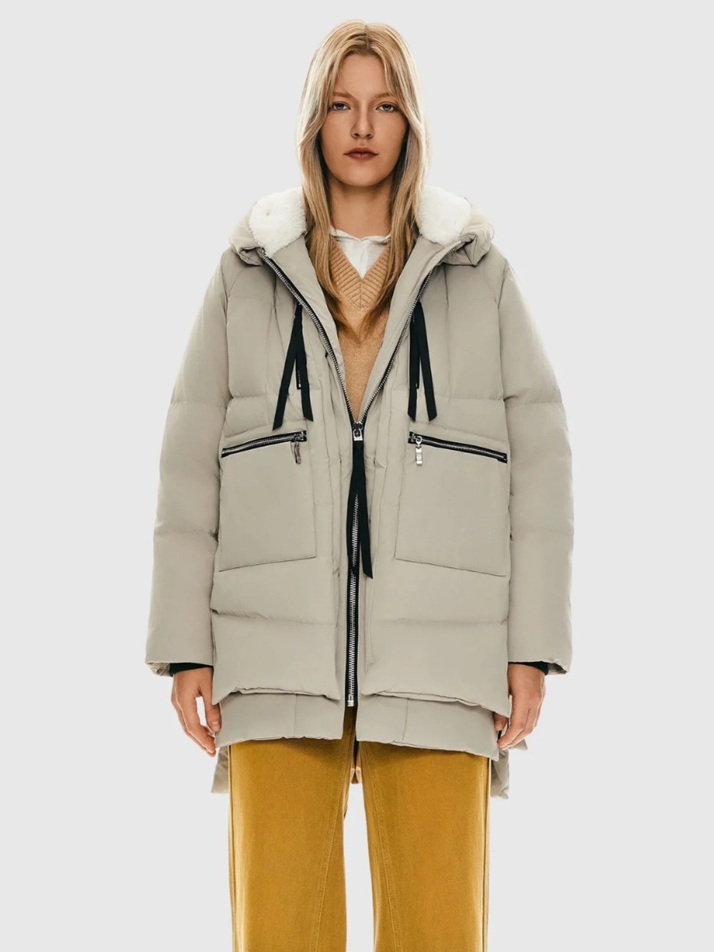 Orolay Down Puffer Parka Coat Hooded Fleece Lined Beige XS Winter Jacket
